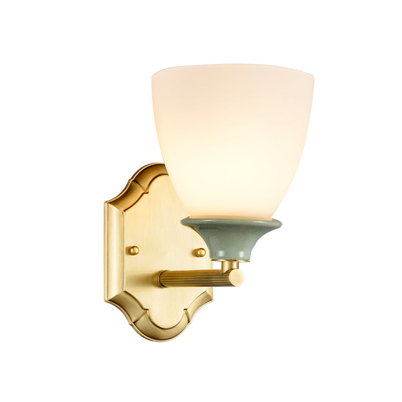 Rynx | Cream Glass Gold Wall Lamp Bud 1 Bulb Traditional Wall Lighting with Straight Arm