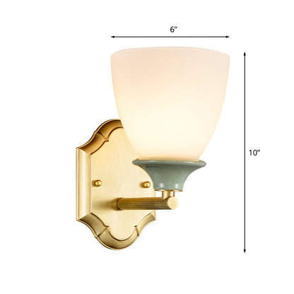Rynx | Cream Glass Gold Wall Lamp Bud 1 Bulb Traditional Wall Lighting with Straight Arm