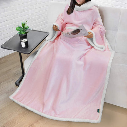 Rynx | Deluxe Cozy Sherpa or Fleece Adult Portable 70" Blanket with Sleeves for Men & Women
