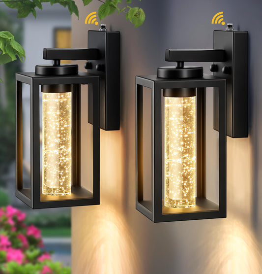 Rynx | Vianis 2 Pack Outdoor Lighting Fixtures Wall Mount, Black Outdoor Porch Light For House With Crystal Bubble Glass, 10W LED Modern Outdoor Wall Light Lantern For Garage, Patio Wall Light Fixture