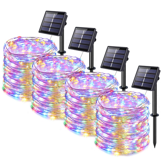 Rynx | Jmexsuss 4 Pack Solar Fairy Lights Outdoor, Each 20M 200 Led Multicolored Fairy Lights Solar Powered 8 Modes, Copper Wire Mini Solar Lights for Tree Garden Patio Party Christmas Decorations