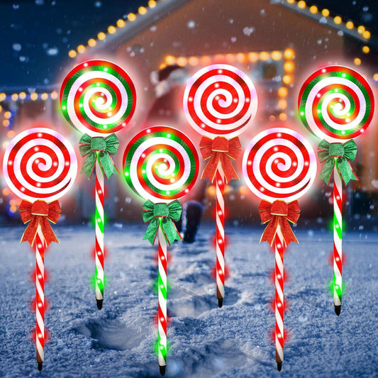 Rynx | 6 Pcs Christmas Path Lights Outdoor Decorations, 28 Inch Lollipop Path Stake 8 Lighting Modes Blinking Candy Markers