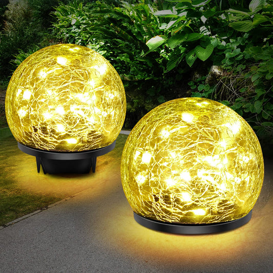 Rynx | Keevvon Solar Garden Lighting, 2 Pack 80 LED Cracked Glass Solar Globe Lights Outdoor Decoration, Upgraded Waterproof Warm White Ball Lights For Garden Path Patio Lawn Christmas Outdoor Decor, 5.9"