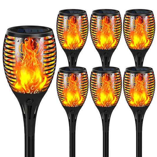 Rynx | Upgraded Sunlight Outdoor 7 Pack, Torch Lights With Flaming Flame, Super Larger Size For Garden Decor, Solar Powered