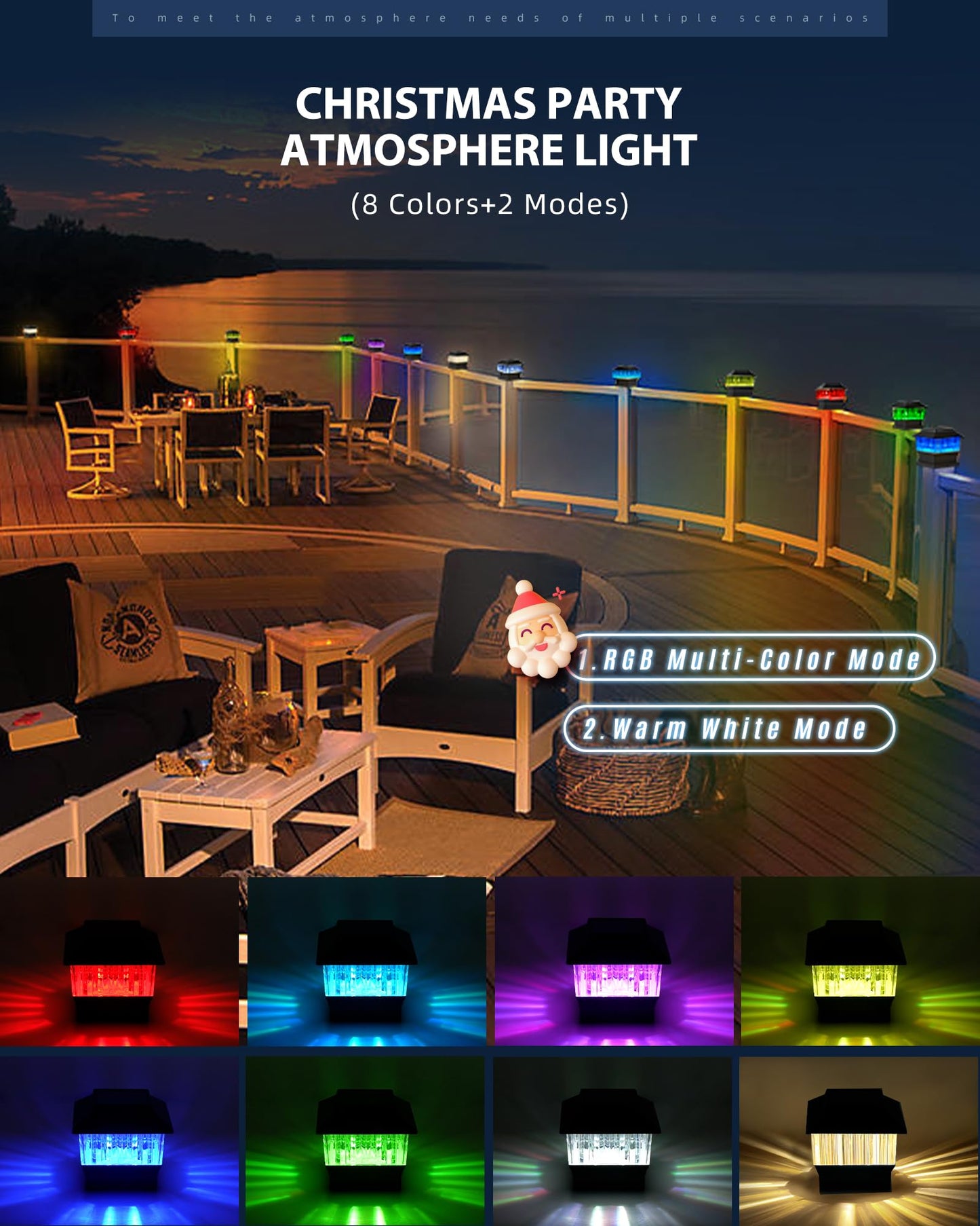 Rynx | Moon-De-Age Rgbw Solar Post Cap Lights, 50 Lumen, 4 Pack for Fence & Garden - Black