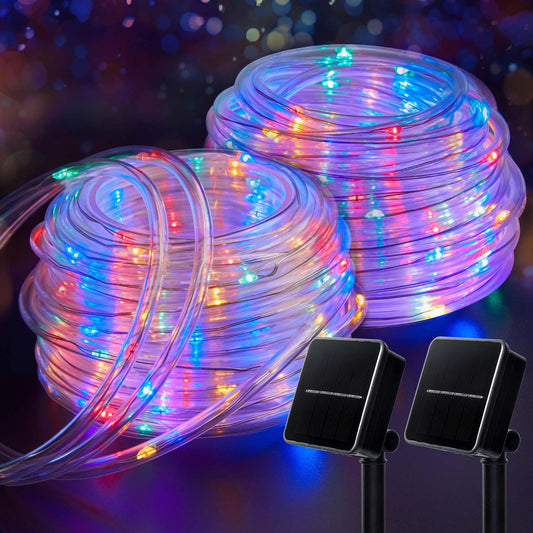 Rynx | Brightown Solar String Lights Outdoor 2 Pack 72 Feet 200 LED Waterproof Solar Powered String Lights with 8 Lighting Modes, Waterproof Solar Rope Lights for Outdoor Christmas Party, Multicolored