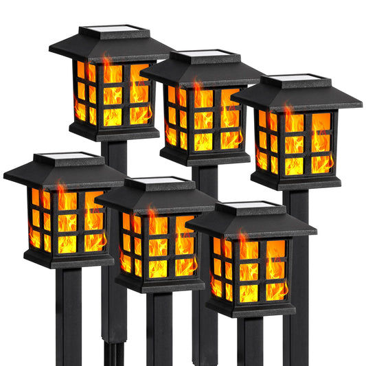 Rynx | Gigalumi Solar Light For Outdoor, 6 Pack Flaming LED Solar Outdoor Lights, Waterproof Solar Garden Lights Maintains 10 Hours Of Lighting For Christmas, Garden, Landscaping, Pathway, Yard, Patio