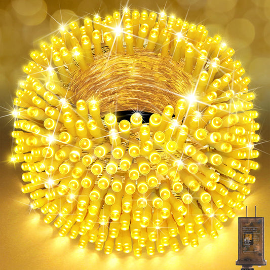 Rynx | Sauirs 197Ft 500 Led Warm White Christmas Light Strings, Water Resistant, 8 Modes, Timer, Indoor/Outdoor