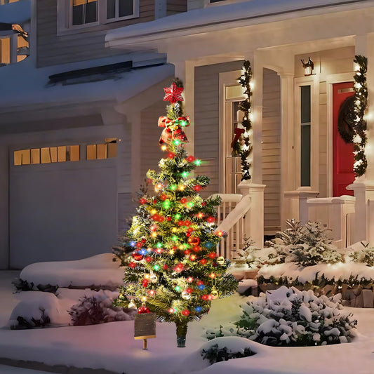 Rynx | Solar Christmas Lights Outdoor Decoration, 39 Inch Solar Powered Wooden Lights With 100 LEDs, 8 Blinking Patterns With Ornaments