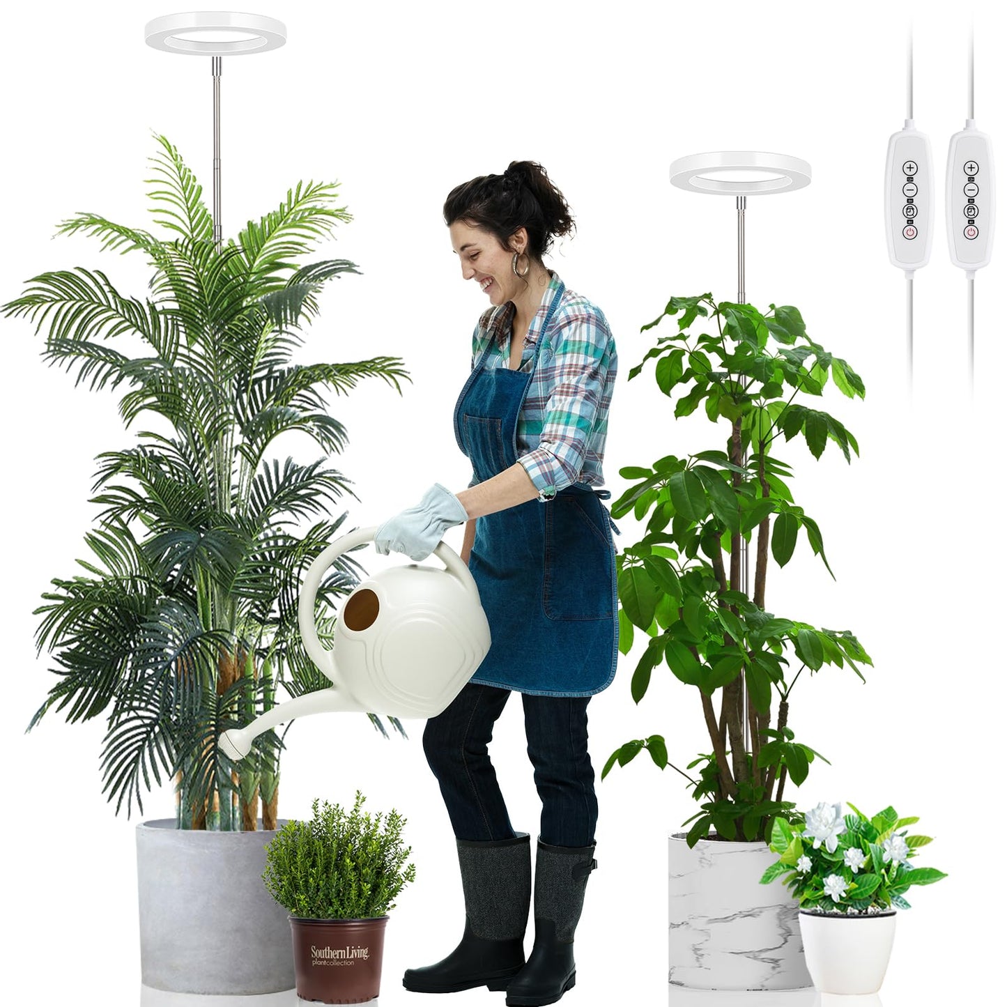 Rynx | Lordem Growth Light for Indoor Plants, 7.9" Full Spectrum LED Grow Light, Height Adjustable Grow Lamp with Auto Timer 4H/8H/12H, 6 Dimmable Levels, Ideal for Indoor Large Tall Plants, 2 Packs