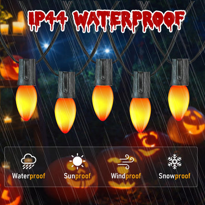 Rynx | Konictom 25Ft Orange Led Light Chains, Waterproof C7 Bulbs For Halloween & Holiday Decor