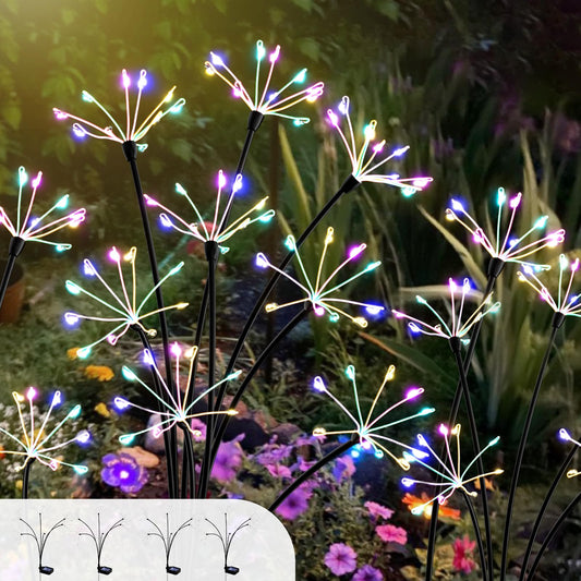 Rynx | Solar Garden Lanterns 4 Pack, 240Led Flickering Firework Lanterns With 2 Light Modes, Waterproof Solar Lights For Pathway Yard Outdoor Garden Decoration, Flower Lanterns For Women Mother's Day, Multiple Colors