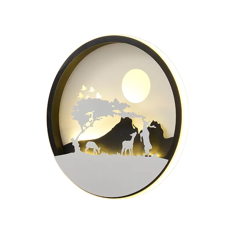 Rynx | Metal Round Wall Lighting Idea Modernistic LED Black Wall Lamp Wall Mount with Deer and Girl/Eagle/Windmill Design