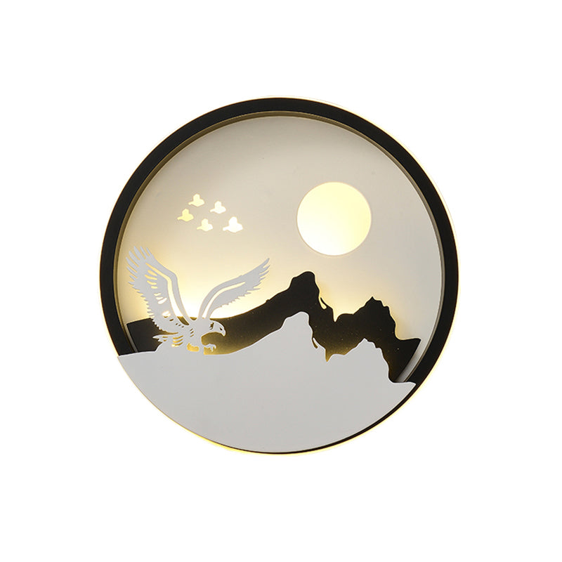 Rynx | Metal Round Wall Lighting Idea Modernistic LED Black Wall Lamp Wall Mount with Deer and Girl/Eagle/Windmill Design