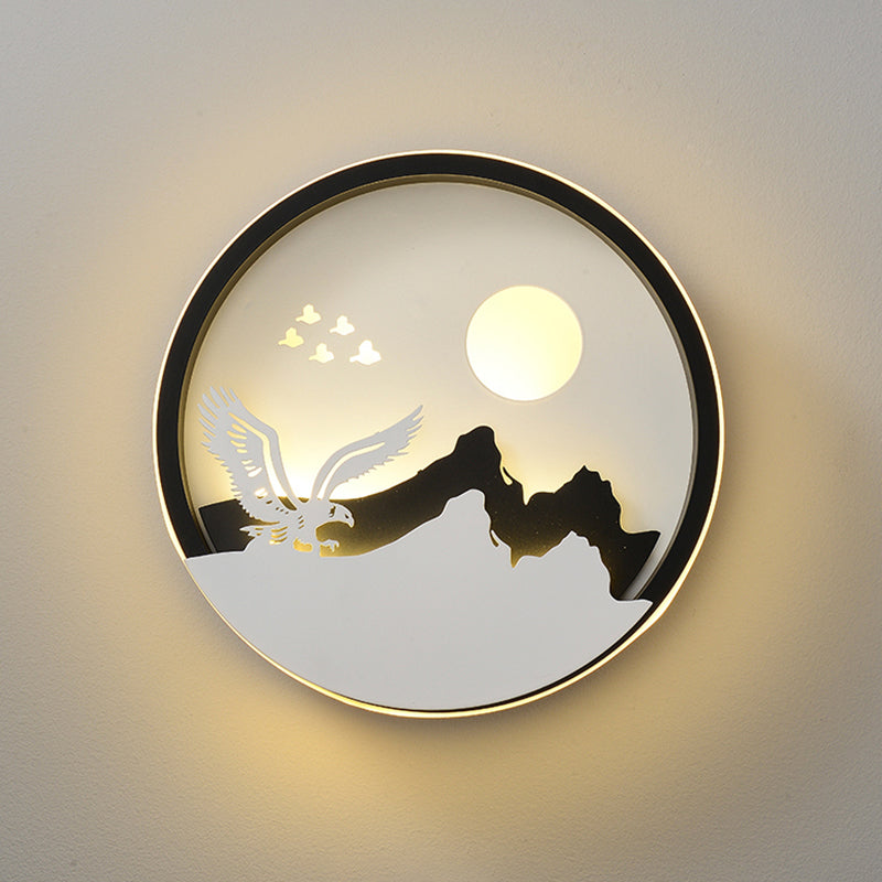 Rynx | Metal Round Wall Lighting Idea Modernistic LED Black Wall Lamp Wall Mount with Deer and Girl/Eagle/Windmill Design
