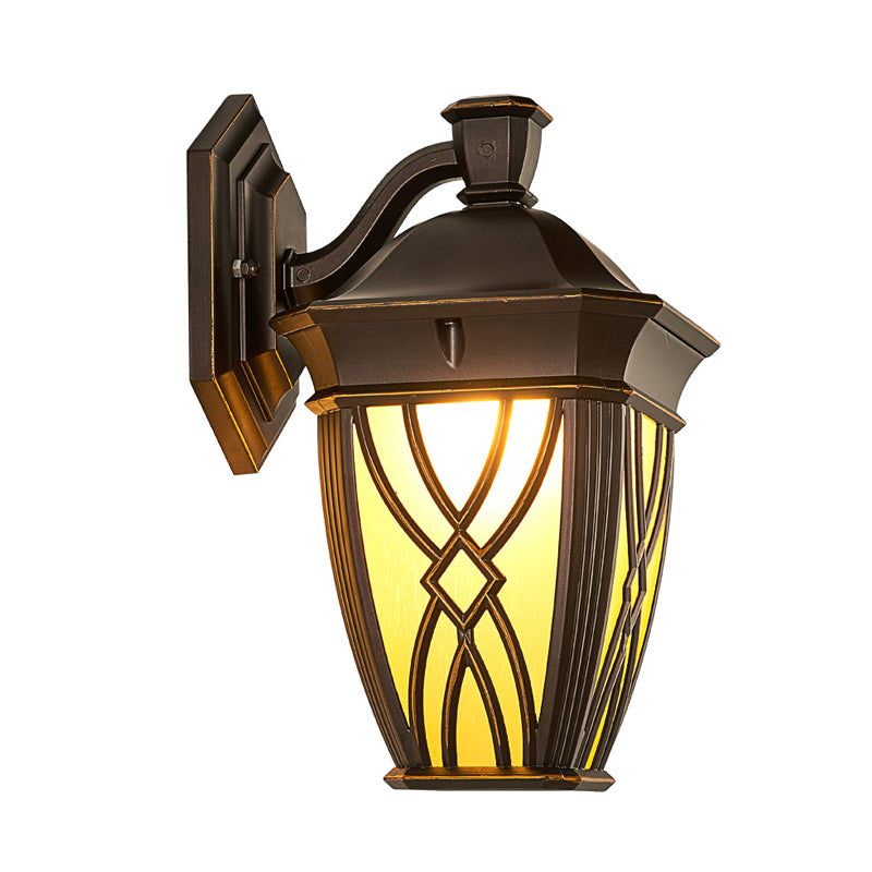 Rynx | Curved Arm Frosted Glass Wall Lamp Rustic 1 Bulb Outdoor Lighting Fixture in Coffee