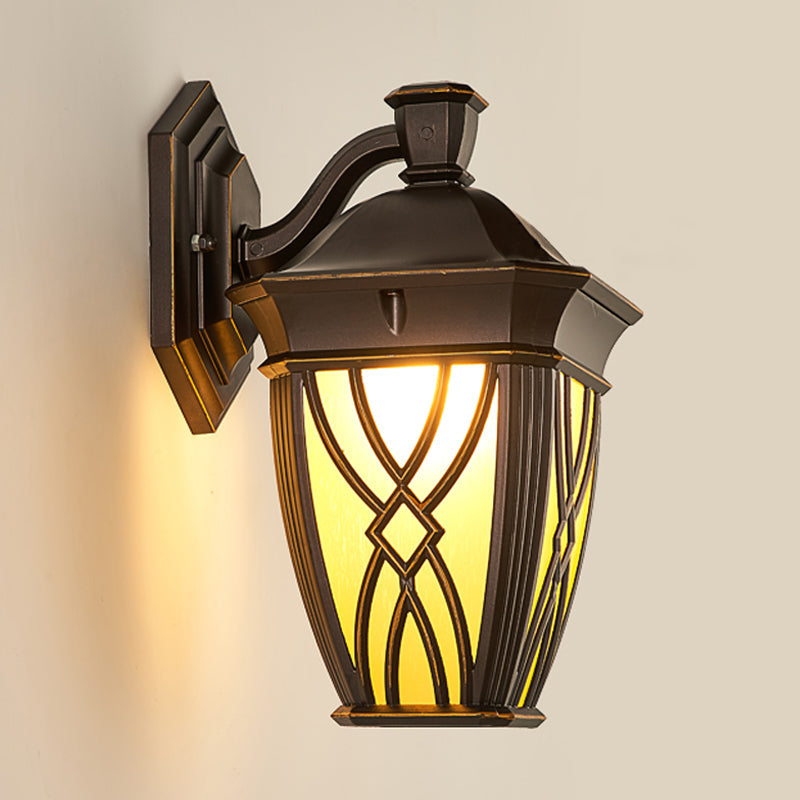 Rynx | Curved Arm Frosted Glass Wall Lamp Rustic 1 Bulb Outdoor Lighting Fixture in Coffee