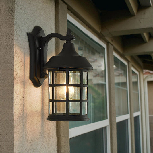 Rynx | Birdcage clear glass wall lamp country single balls courtyard wall lamp in black with metal frame