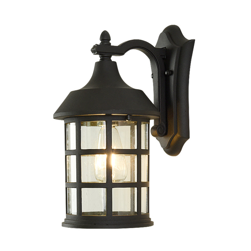 Rynx | Birdcage clear glass wall lamp country single balls courtyard wall lamp in black with metal frame