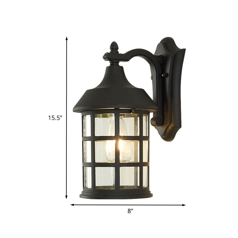 Rynx | Birdcage clear glass wall lamp country single balls courtyard wall lamp in black with metal frame