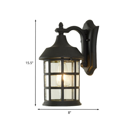 Rynx | Birdcage clear glass wall lamp country single balls courtyard wall lamp in black with metal frame