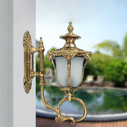 Rynx | Scrolling Am Metal Wall Lamp Rustic 1 Bulb Outdoor Wall Light with Opal Glass Shade in Brass/Coffee