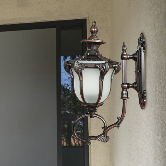 Rynx | Scrolling Am Metal Wall Lamp Rustic 1 Bulb Outdoor Wall Light with Opal Glass Shade in Brass/Coffee