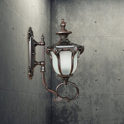 Rynx | Scrolling Am Metal Wall Lamp Rustic 1 Bulb Outdoor Wall Light with Opal Glass Shade in Brass/Coffee