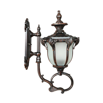 Rynx | Scrolling Am Metal Wall Lamp Rustic 1 Bulb Outdoor Wall Light with Opal Glass Shade in Brass/Coffee
