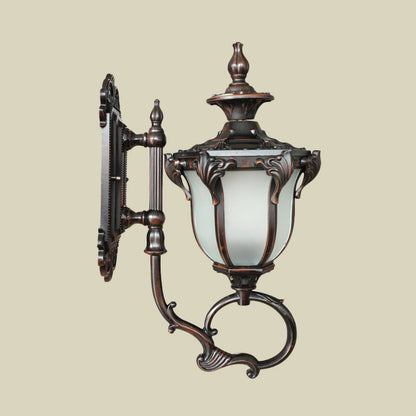 Rynx | Scrolling Am Metal Wall Lamp Rustic 1 Bulb Outdoor Wall Light with Opal Glass Shade in Brass/Coffee