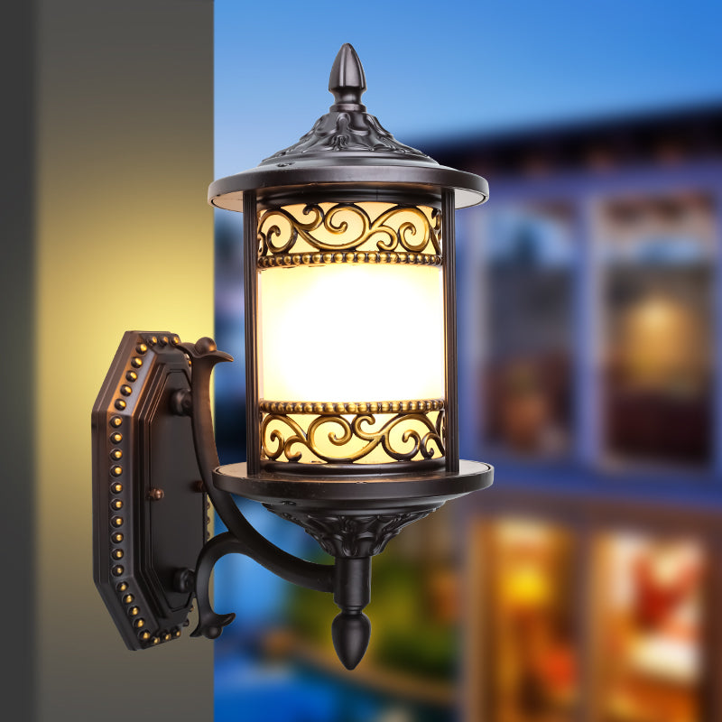 Rynx | Swoop Opal Glass Wall Light Country House Style Single Shade Garden Wall Light in Dark Coffee