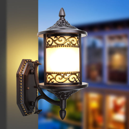 Rynx | Swoop Opal Glass Wall Light Country House Style Single Shade Garden Wall Light in Dark Coffee