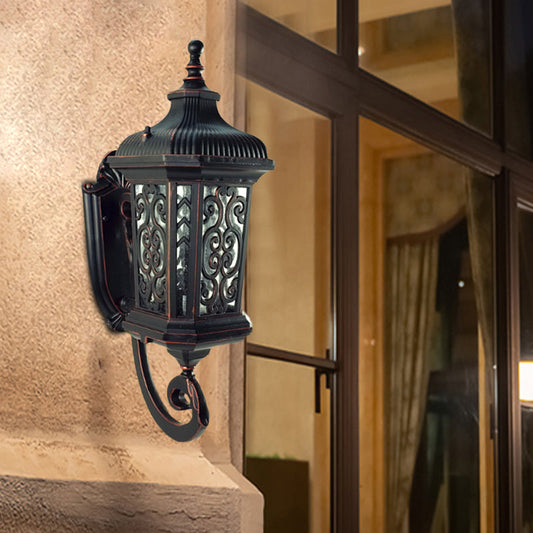 Rynx | Metal Black Wall Mounted Lighting Lantern Single Head Lodge Wall Lamp Fixture for Courtyard, Up/Down