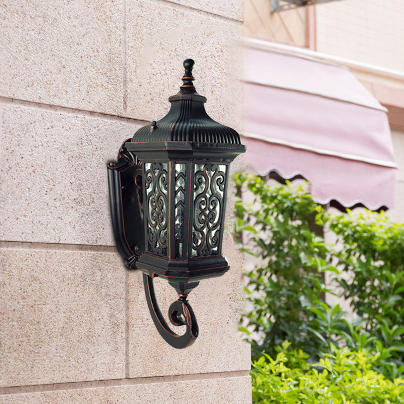 Rynx | Metal Black Wall Mounted Lighting Lantern Single Head Lodge Wall Lamp Fixture for Courtyard, Up/Down
