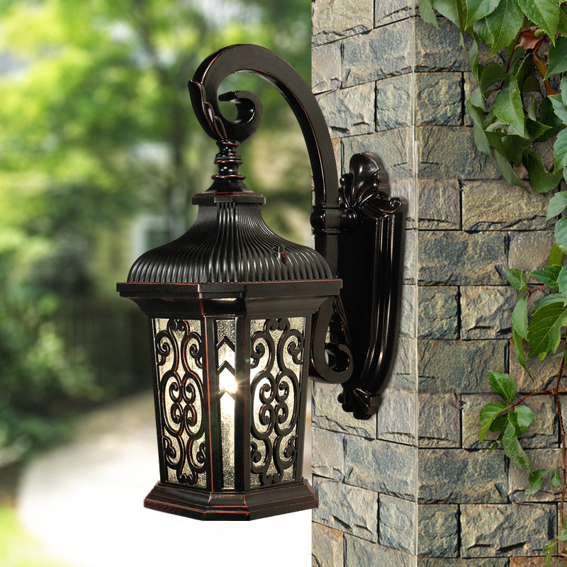 Rynx | Metal Black Wall Mounted Lighting Lantern Single Head Lodge Wall Lamp Fixture for Courtyard, Up/Down