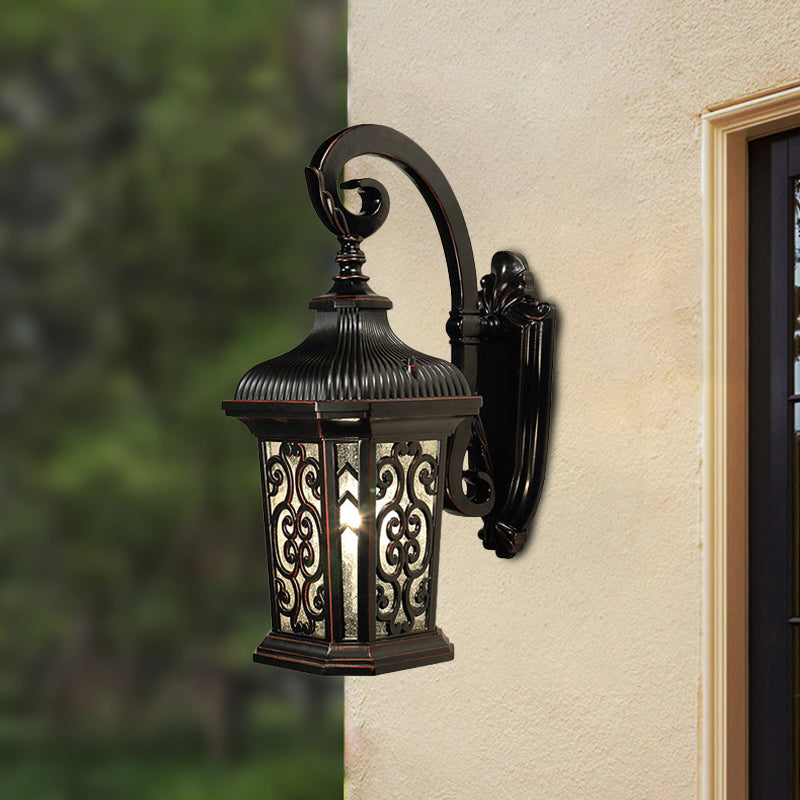 Rynx | Metal Black Wall Mounted Lighting Lantern Single Head Lodge Wall Lamp Fixture for Courtyard, Up/Down