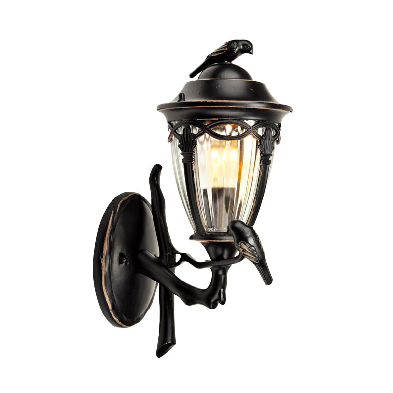Rynx | Clear glass urn wall lamp Countryside 1 light Patio wall lighting in black with bird decor