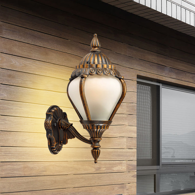 Rynx | Frosted Glass Bronze Wall Lighting Lantern Single Bulb Rustic Wall Light Fixture for Outdoors, Up/Down