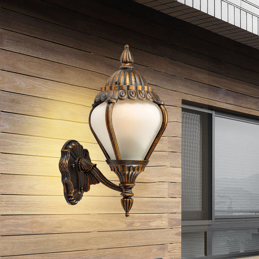 Rynx | Frosted Glass Bronze Wall Lighting Lantern Single Bulb Rustic Wall Light Fixture for Outdoors, Up/Down