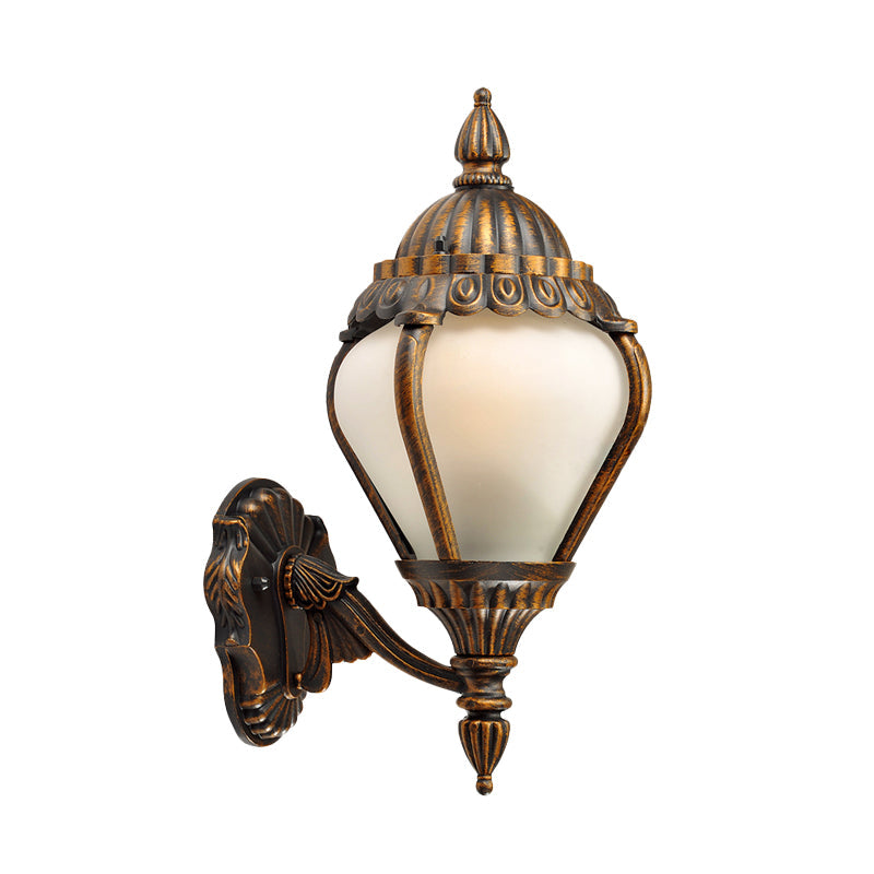 Rynx | Frosted Glass Bronze Wall Lighting Lantern Single Bulb Rustic Wall Light Fixture for Outdoors, Up/Down