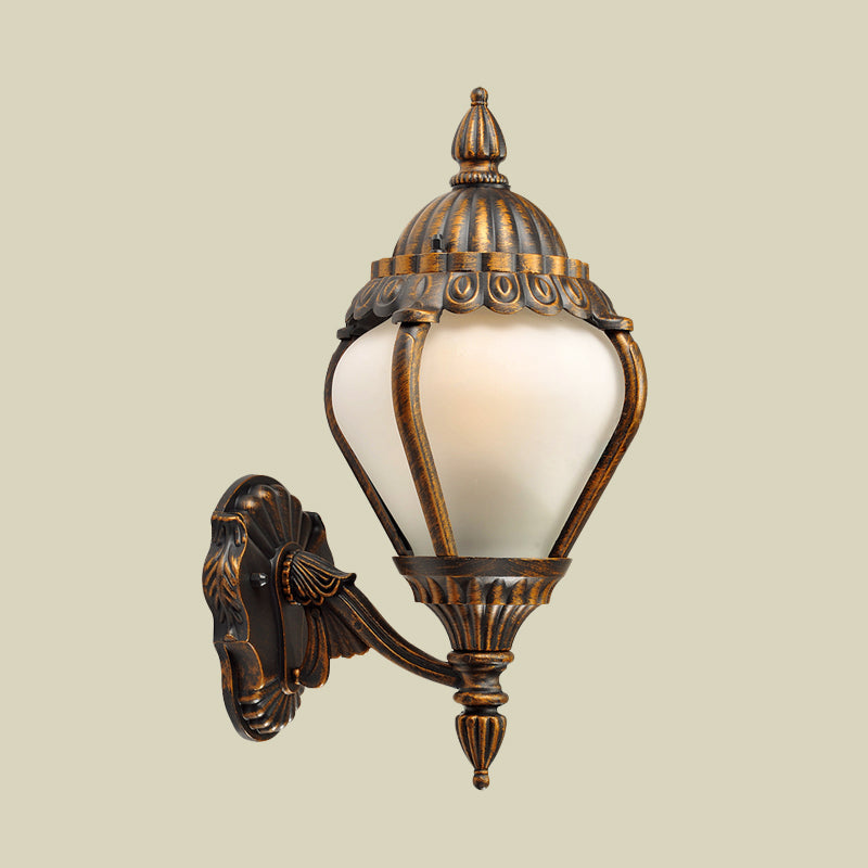 Rynx | Frosted Glass Bronze Wall Lighting Lantern Single Bulb Rustic Wall Light Fixture for Outdoors, Up/Down