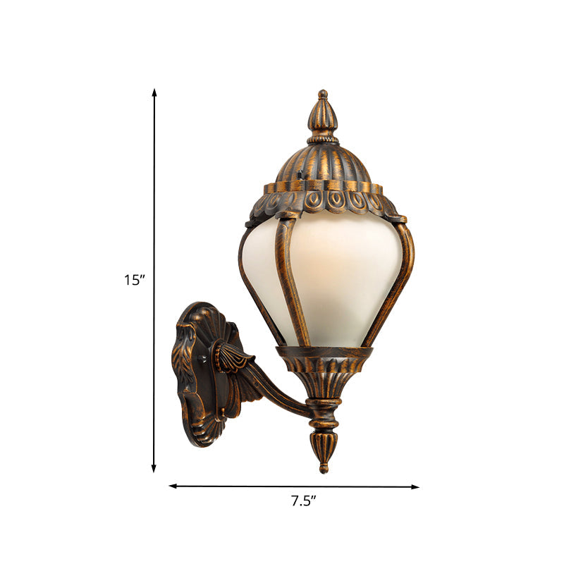 Rynx | Frosted Glass Bronze Wall Lighting Lantern Single Bulb Rustic Wall Light Fixture for Outdoors, Up/Down