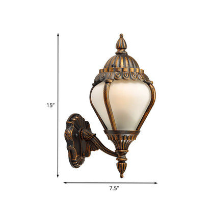Rynx | Frosted Glass Bronze Wall Lighting Lantern Single Bulb Rustic Wall Light Fixture for Outdoors, Up/Down