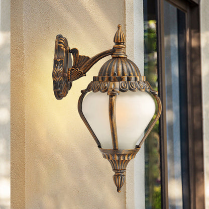 Rynx | Frosted Glass Bronze Wall Lighting Lantern Single Bulb Rustic Wall Light Fixture for Outdoors, Up/Down
