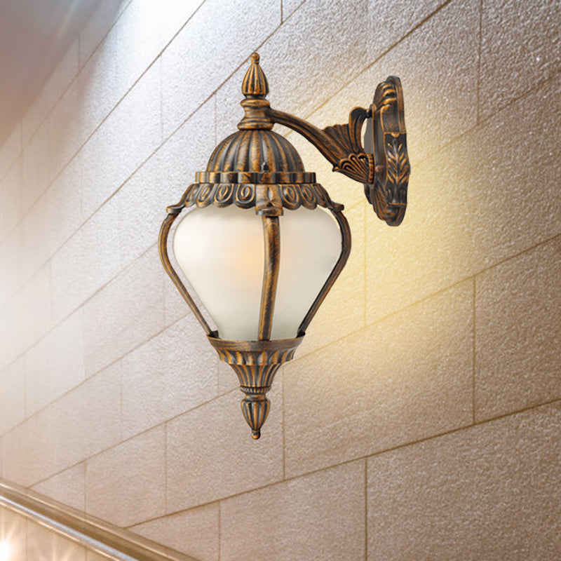 Rynx | Frosted Glass Bronze Wall Lighting Lantern Single Bulb Rustic Wall Light Fixture for Outdoors, Up/Down