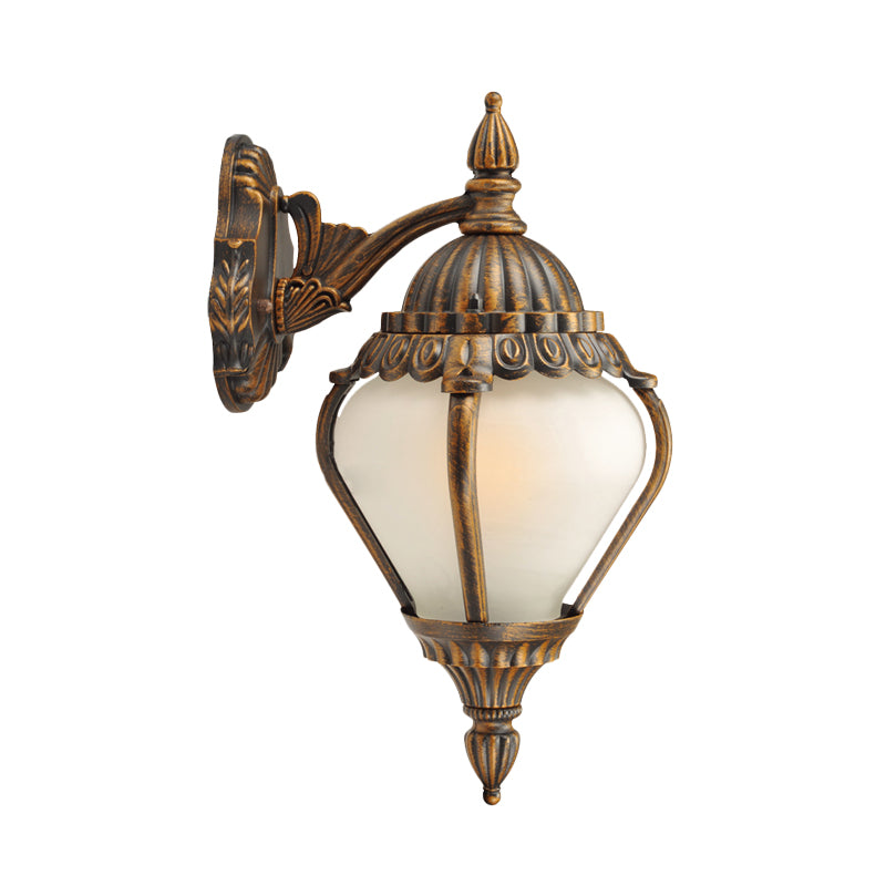 Rynx | Frosted Glass Bronze Wall Lighting Lantern Single Bulb Rustic Wall Light Fixture for Outdoors, Up/Down