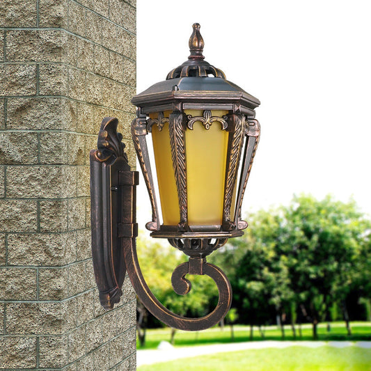 Rynx | Yellow Glass Bronze Wall Lamp Lantern Single Bulb Retro Wall Lighting Fixture for Garden