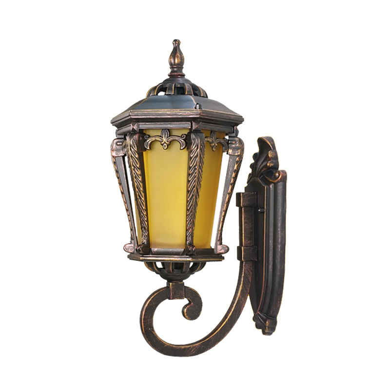 Rynx | Yellow Glass Bronze Wall Lamp Lantern Single Bulb Retro Wall Lighting Fixture for Garden