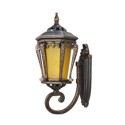Rynx | Yellow Glass Bronze Wall Lamp Lantern Single Bulb Retro Wall Lighting Fixture for Garden