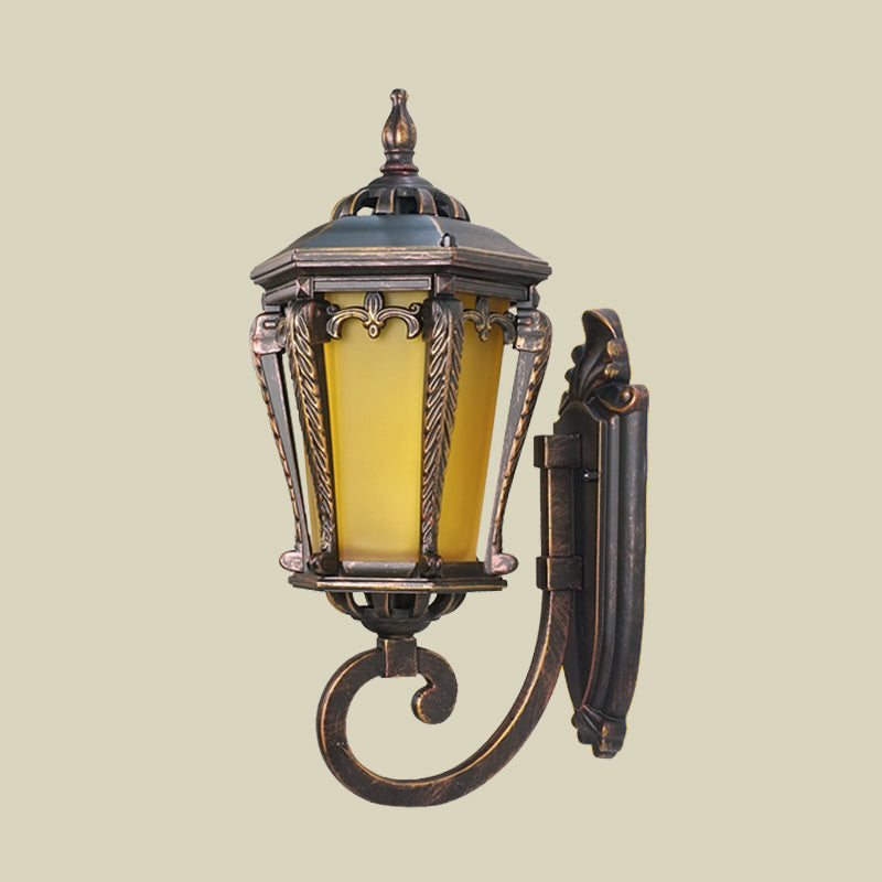 Rynx | Yellow Glass Bronze Wall Lamp Lantern Single Bulb Retro Wall Lighting Fixture for Garden